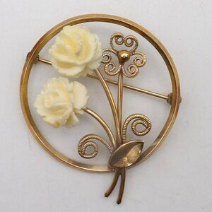 Vintage 4 Winard 12K Gold Filled Bone Carved Rose Brooch